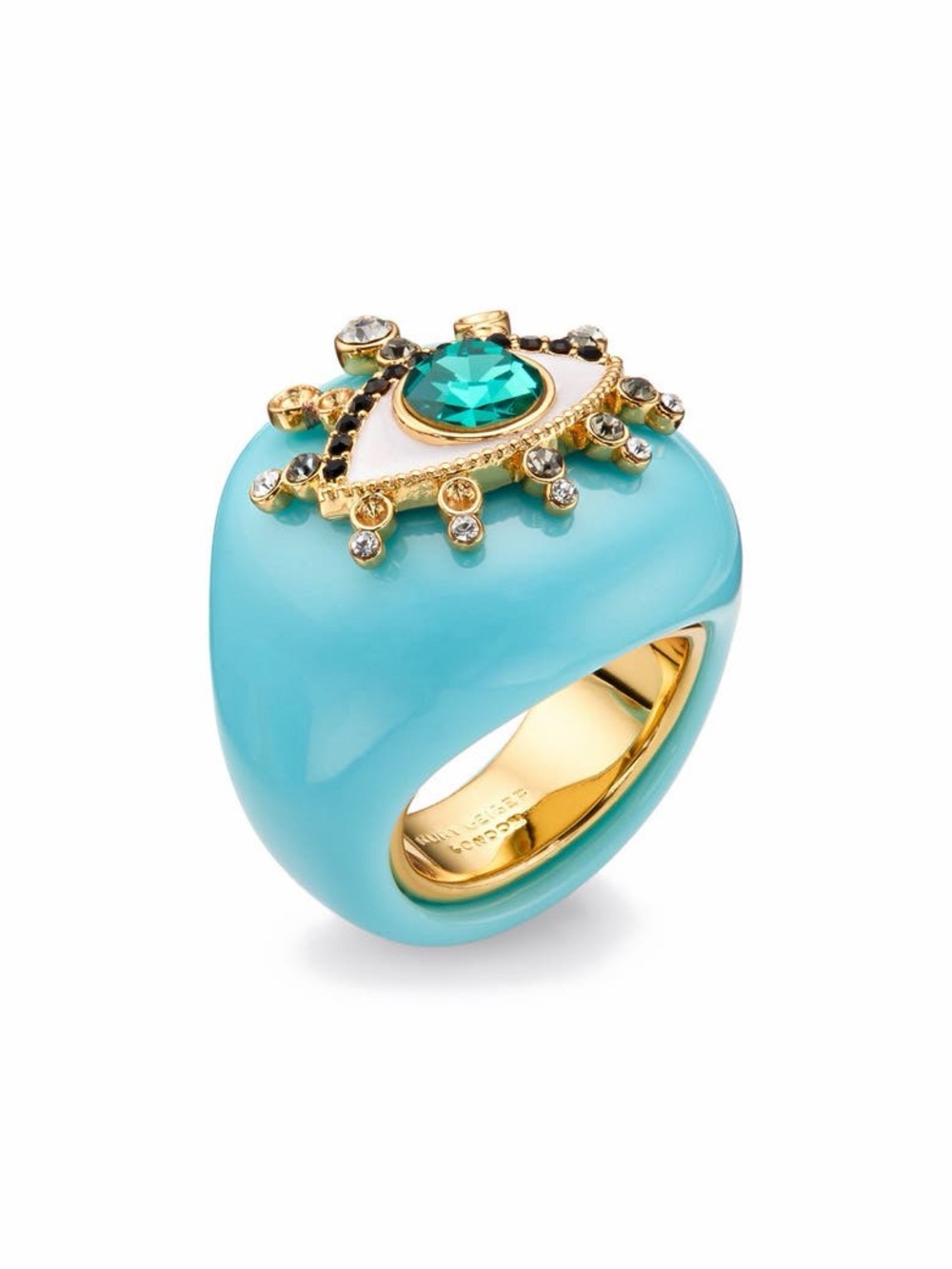 New In Box Kurt Geiger London Blue Dome Cocktail Ring Glass Round Evil Eye 7